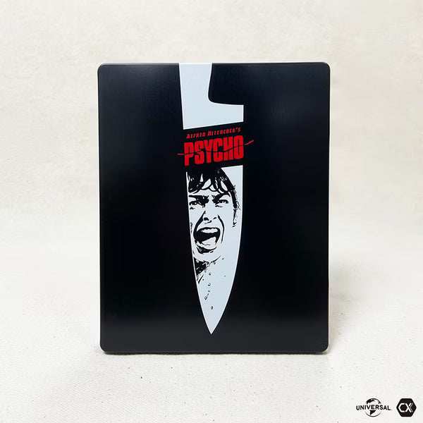 Psycho 60th Anniversary 4K UHD Blu-Ray steelbook with knife design and screaming face artwork full slip edition