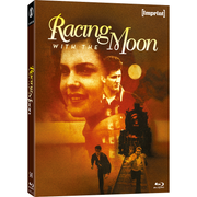 Racing With The Moon 1984 limited edition Blu-ray slipcover cover showing sepia-toned faces, running men, and train track design