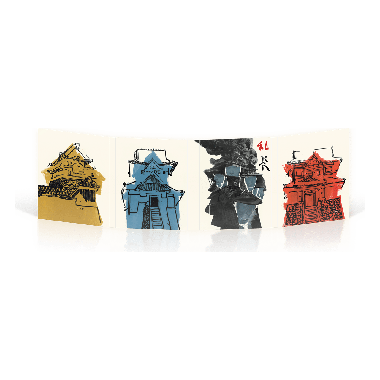 Ran Limited Collectors Edition artwork with four colorful abstract castle illustrations.
