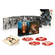 Ran Limited Collectors Edition 4K Ultra HD set with booklet, posters, soundtrack CD, and Blu-Ray discs.