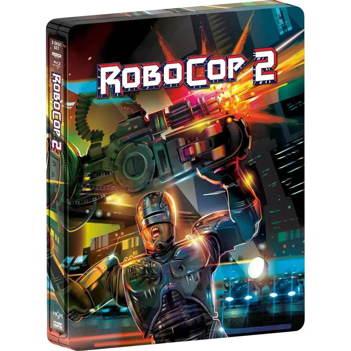 RoboCop 2 Limited Edition 4K UHD Blu-Ray Steelbook with futuristic robot artwork and action scene