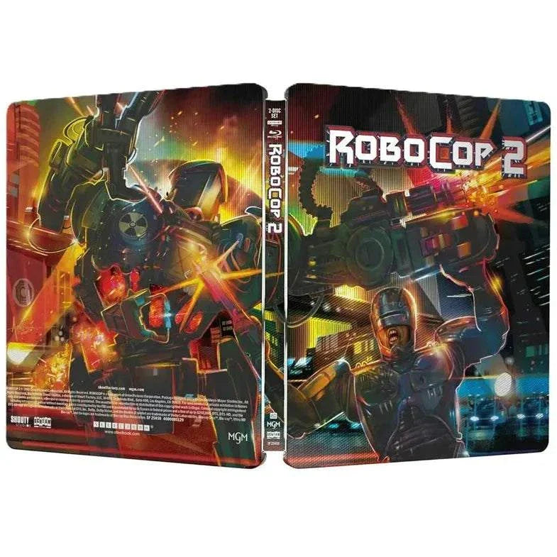 RoboCop 2 Limited Edition 4K UHD Blu-Ray steelbook with detailed sci-fi artwork and futuristic battle scene