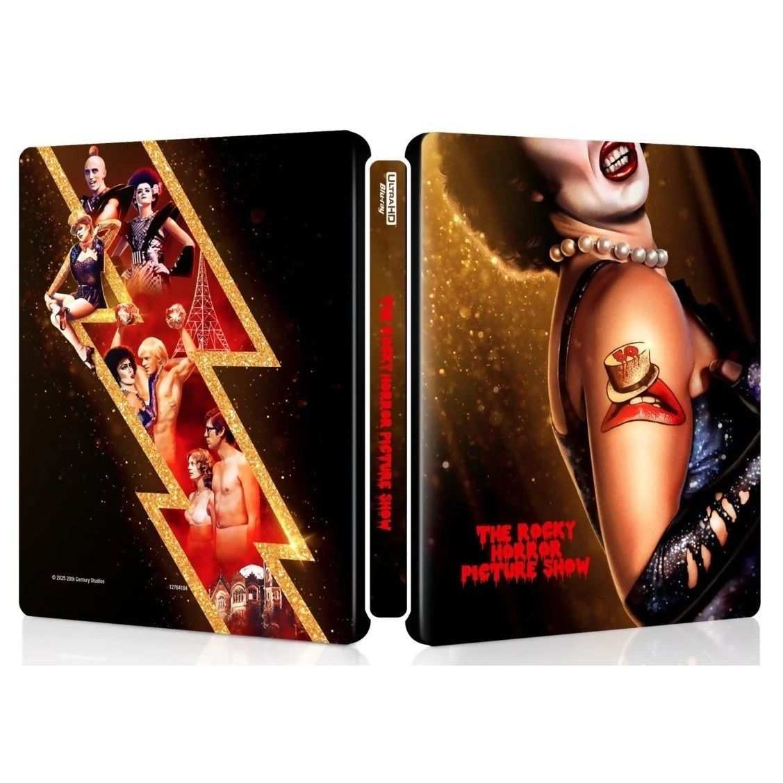 The Rocky Horror Picture Show 50th Anniversary Edition Steelbook 4K UHD and Blu-Ray cover art with iconic characters and lightning bolt design