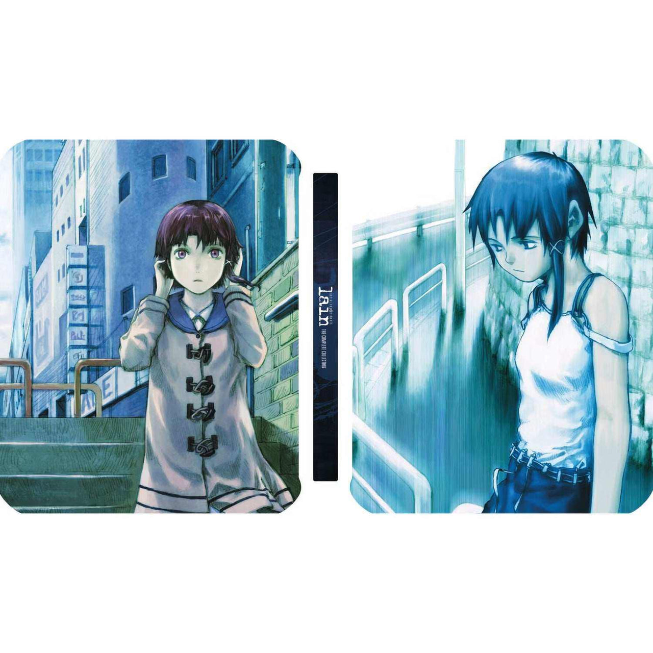 Serial Experiments Lain Limited Edition Steelbook Blu-Ray Region B with artwork of Lain in urban and wired world settings