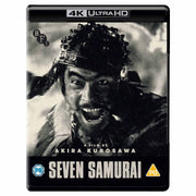 Seven Samurai 4K Ultra HD Blu-Ray cover featuring Akira Kurosawa's classic film artwork with BFI branding and region free label