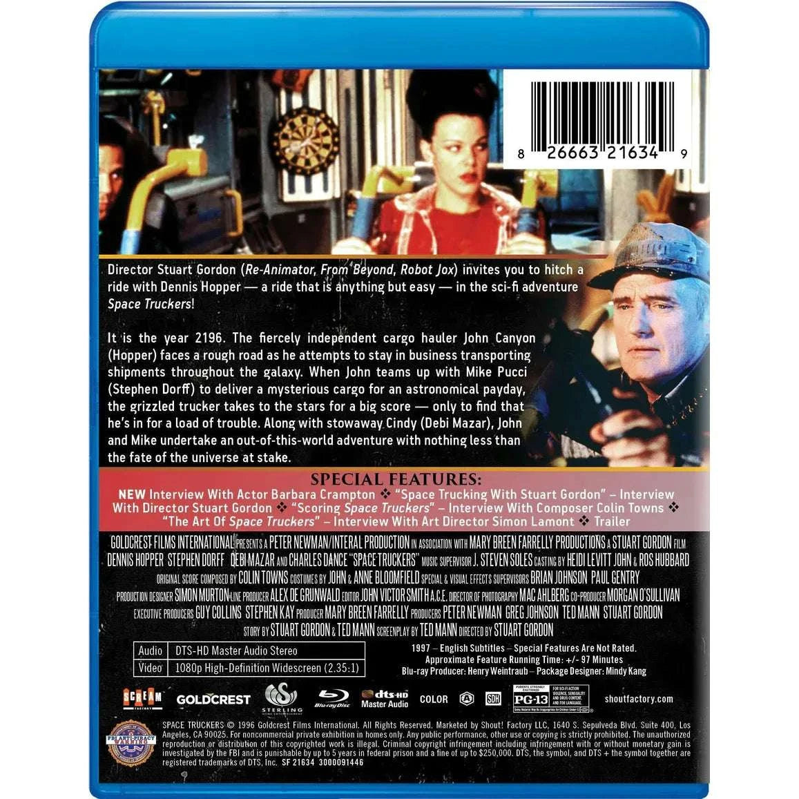 Space Truckers Blu-Ray pre-order cover featuring sci-fi adventure with Dennis Hopper directed by Stuart Gordon