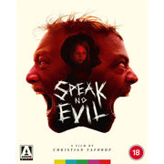 Cover art for Speak No Evil 2022 Blu-ray showing two men’s faces screaming opposite directions with a girl’s face in the middle and title text.