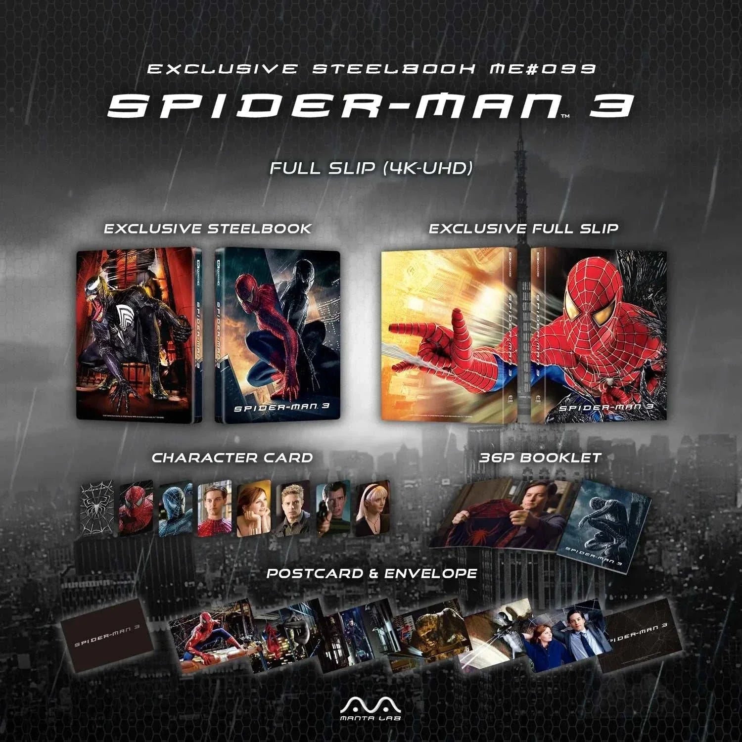 Spider-Man 3 2007 full slip steelbook 4K UHD Blu-Ray pre-order edition with exclusive Manta Lab design