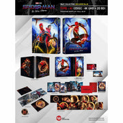 Spider-Man No Way Home limited edition 4K UHD and Blu-Ray steelbook set with four slipcovers and exclusive collectible items.