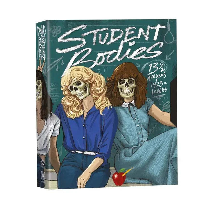Student Bodies 1981 deluxe 3-disc UHD, Blu-ray, and CD edition with illustrated slipcase featuring skeleton-faced students and horror parody theme