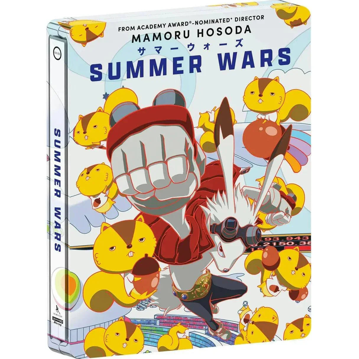Summer Wars Limited Edition Steelbook 4K UHD Blu-Ray cover with animated characters and vibrant design