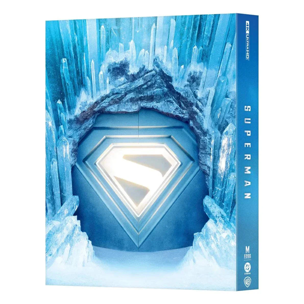 Superman 2025 double lenticular steelbook 4K UHD and Blu-Ray with icy fortress design and luminous symbol