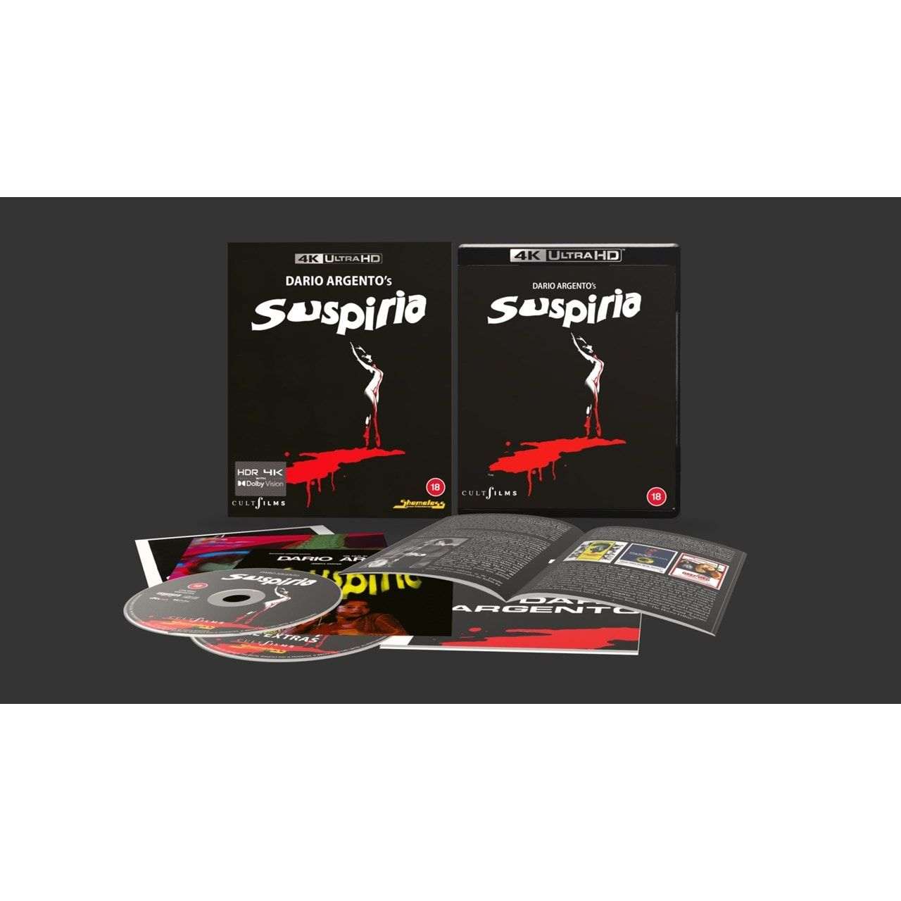 Suspiria Limited Edition 4K UHD and Blu-Ray collector's set with slipcover and extras