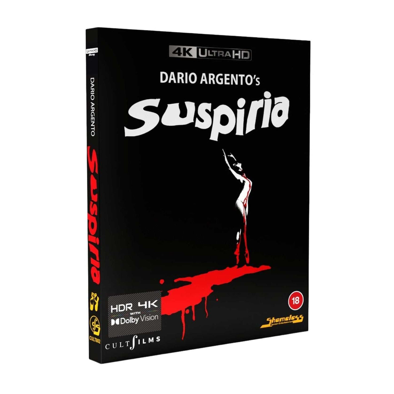 Suspiria Limited Edition 4K UHD and Blu-Ray collector's set with slipcover, extras, and art cards