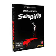 Suspiria Limited Edition 4K UHD and Blu-Ray collector's set with slipcover, extras, and art cards