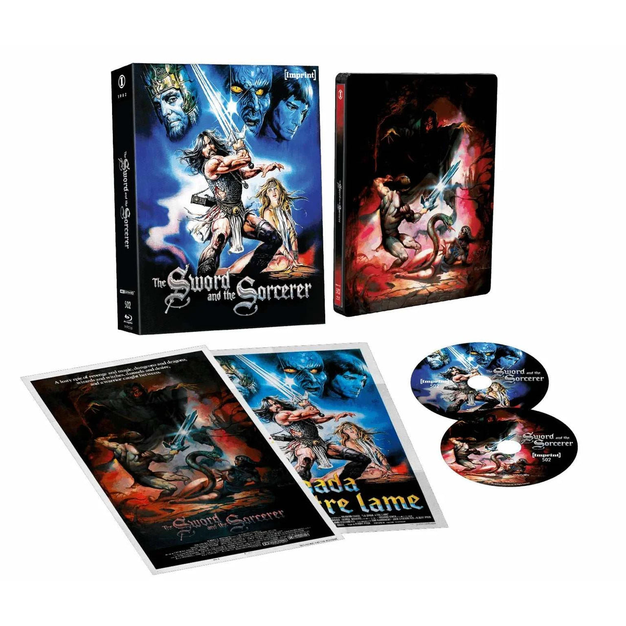The Sword and the Sorcerer 4K UHD and Blu-ray limited edition steelbook with 3D lenticular hardcase and double-sided poster.
