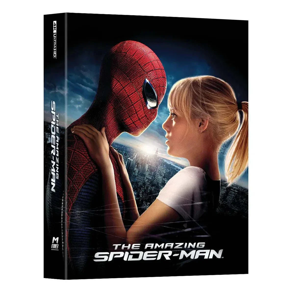 The Amazing Spider-Man steelbook 4K UHD and Blu-Ray cover featuring Spider-Man and Gwen Stacy facing each other