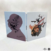 The Birds 4K UHD limited edition steelbook with full slip cover featuring Hitchcock silhouette and bird attack artwork