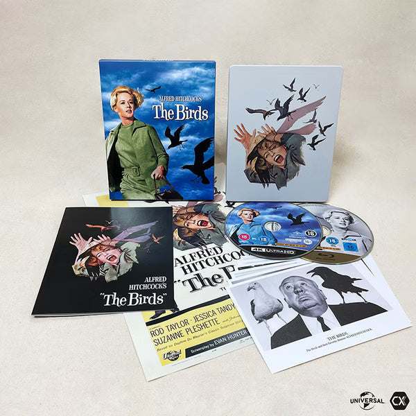 The Birds 4K UHD limited edition steelbook set with full slip, poster, booklet, and bonus discs