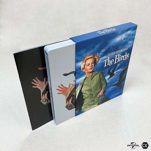 The Birds 4K UHD limited edition steelbook with full slip cover, poster, booklet, and bonus features