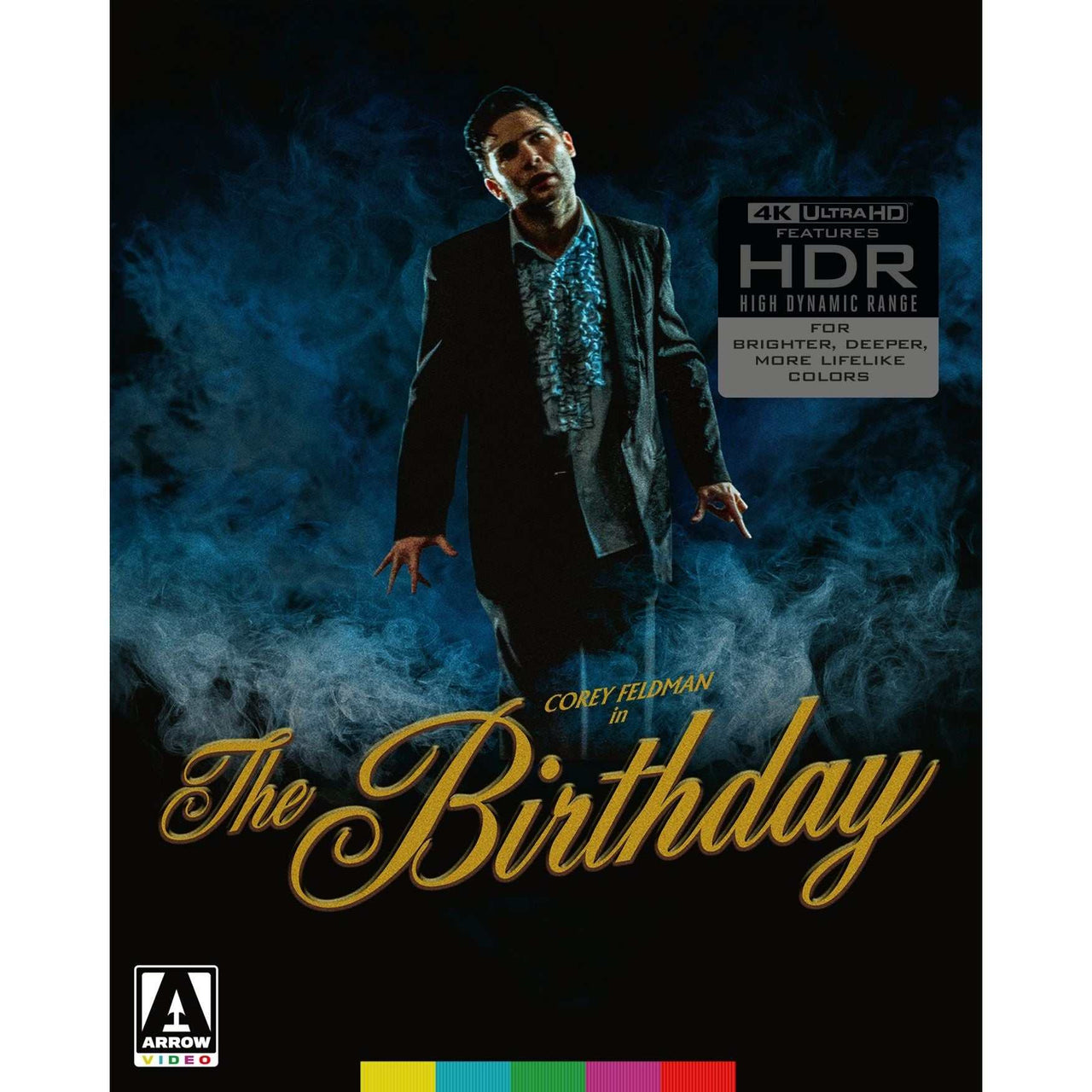 The Birthday Limited Edition 4K UHD Blu-ray cover featuring Corey Feldman with HDR logo and Arrow Video branding