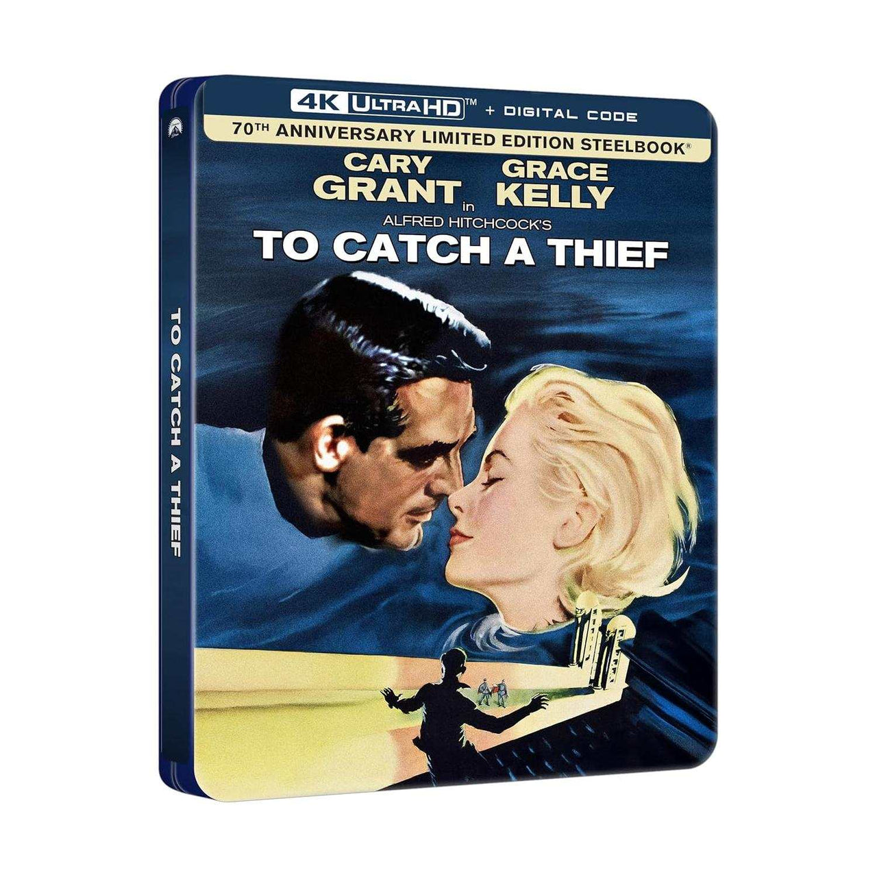 Pre-order: To Catch A Thief Steelbook 4K UHD with Cary Grant and Grace Kelly cover.