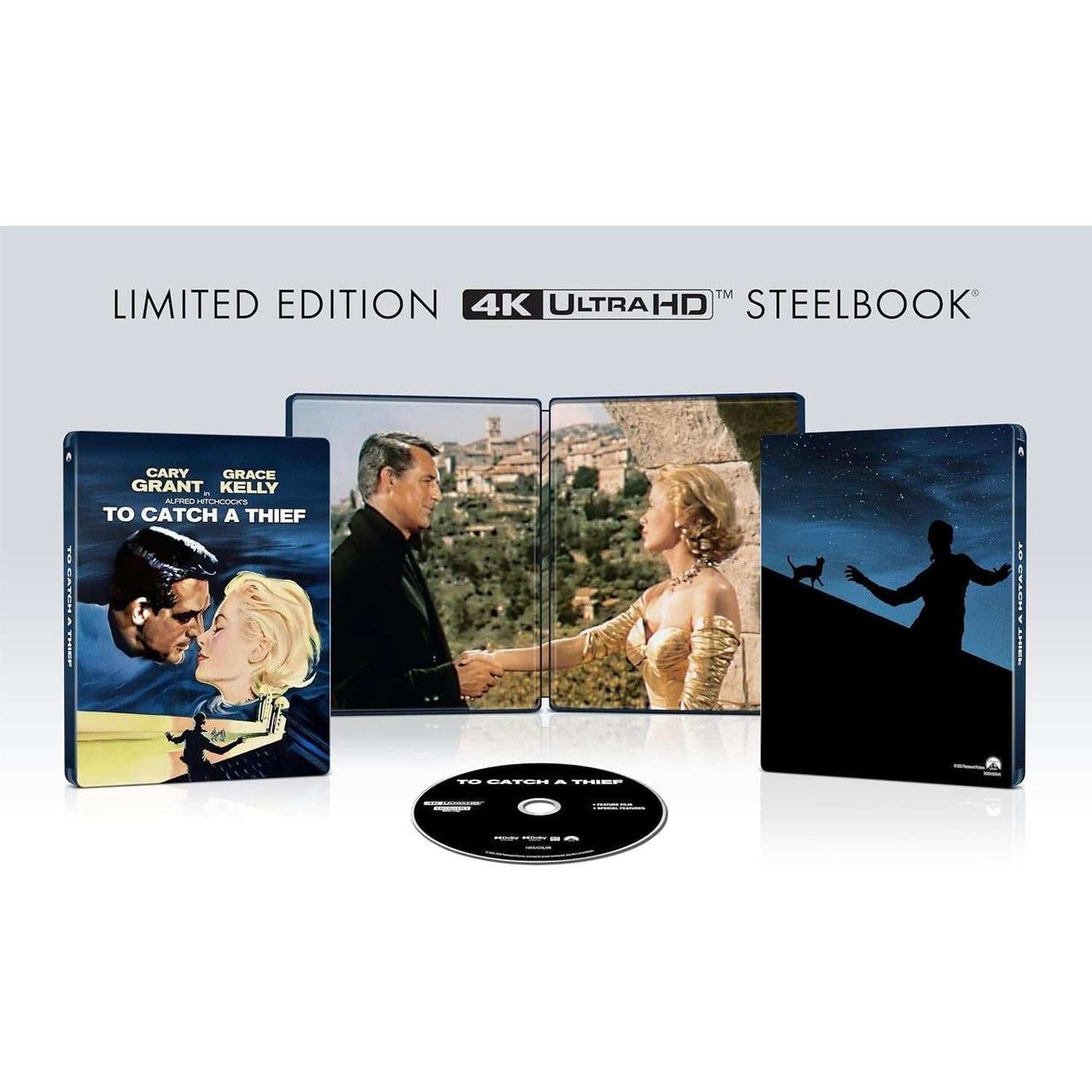 To Catch A Thief 4K Ultra HD limited edition steelbook with Cary Grant and Grace Kelly artwork and included disc.