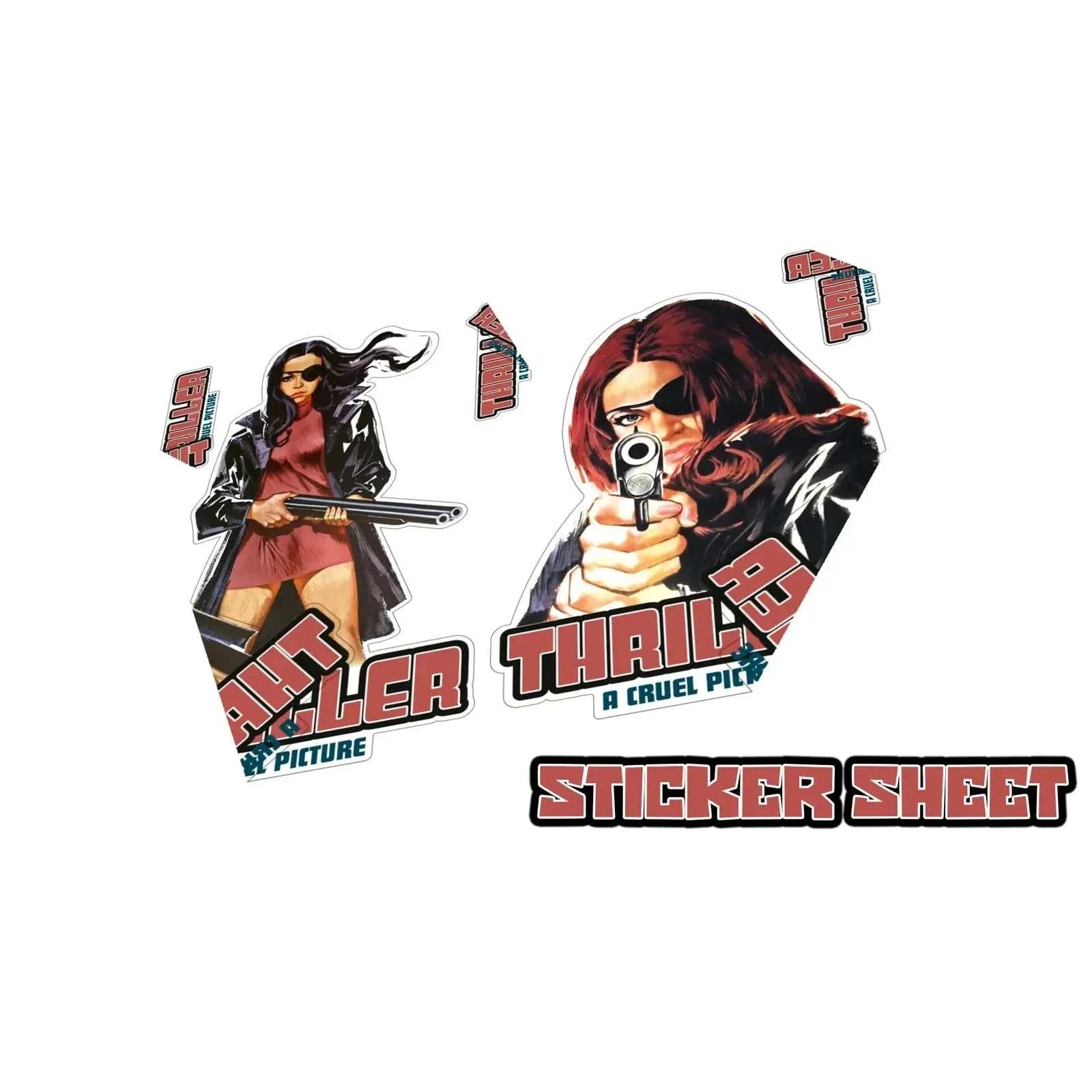 Limited Edition 4K Ultra HD Thriller A Cruel Picture sticker sheet with character illustrations and title text