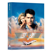 Top Gun 4K UHD Blu-Ray Steelbook featuring Tom Cruise and Kelly McGillis with exclusive glossy finish and fighter jet design