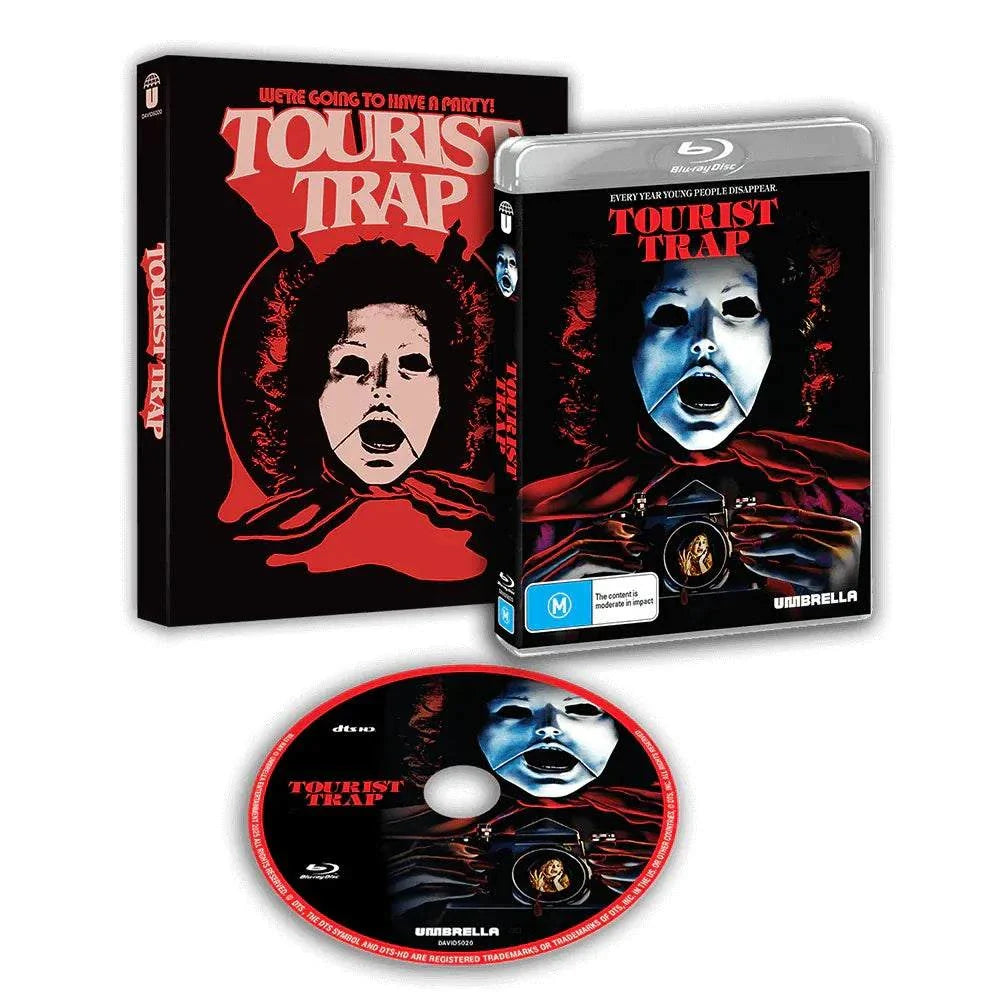 Tourist Trap 1979 horror movie Blu-ray with limited edition slipcover and disc by Umbrella Entertainment