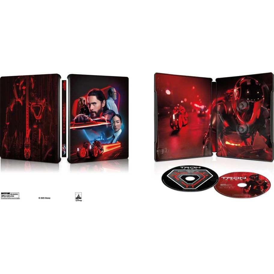 PRE-ORDER TRON: Ares 4K UHD and Blu-Ray limited edition SteelBook with futuristic sci-fi artwork and action scenes from the movie.