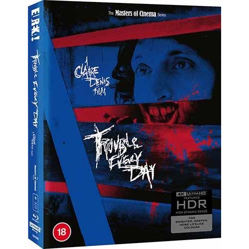 Limited Edition 4K Ultra HD Blu-Ray of "Trouble Every Day" with unique slipcase design and collector's book, part of the Masters of Cinema series.
