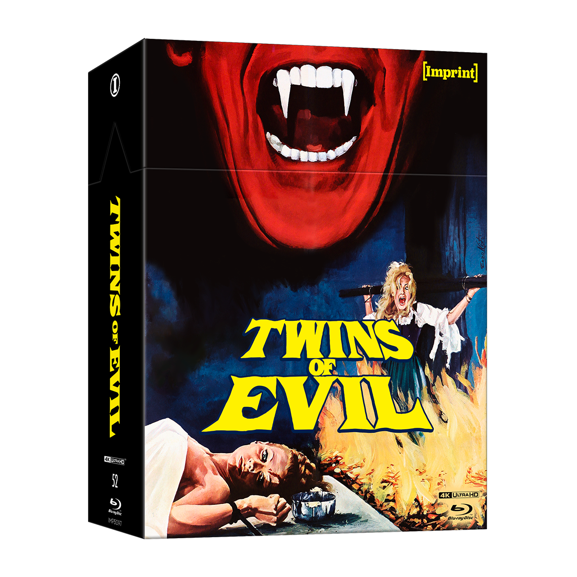 Twins of Evil 1971 limited edition 4K UHD and Blu-ray hardbox with vampire horror artwork and yellow title text
