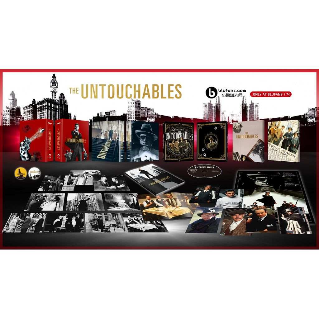 The Untouchables 4K UHD limited edition BluFans full slip and steelbook collector set with photo booklet, postcards, poster, and special features