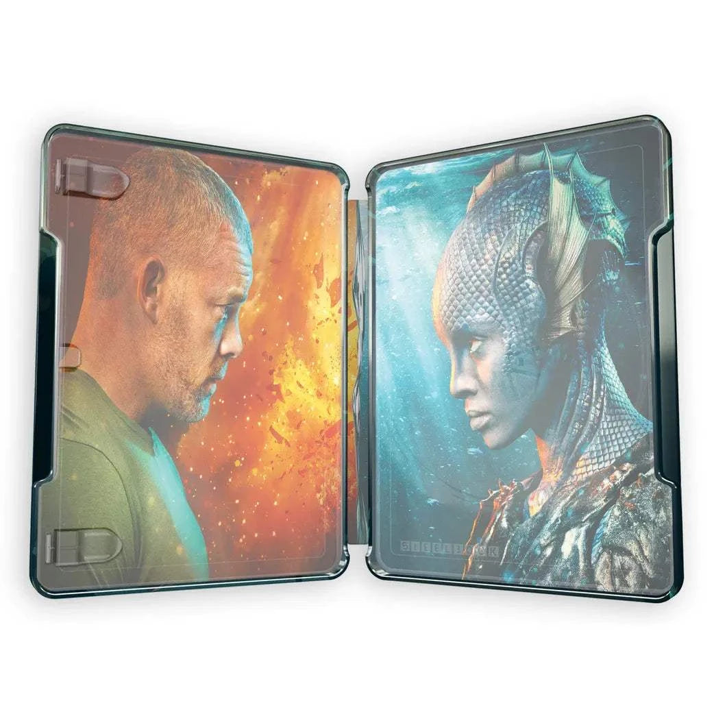 The War Between The Land And The Sea Blu-Ray limited edition steelbook open showing human and sea creature characters artwork