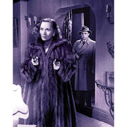 Whispering Smith Hits London black and white film noir scene with woman holding pistols and man in trench coat and hat in doorway