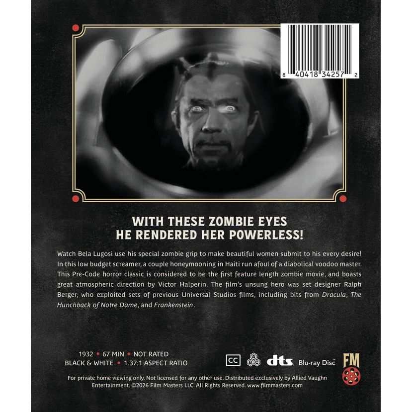 White Zombie Blu-Ray pre-order cover with horror movie art and release date 05/05/26