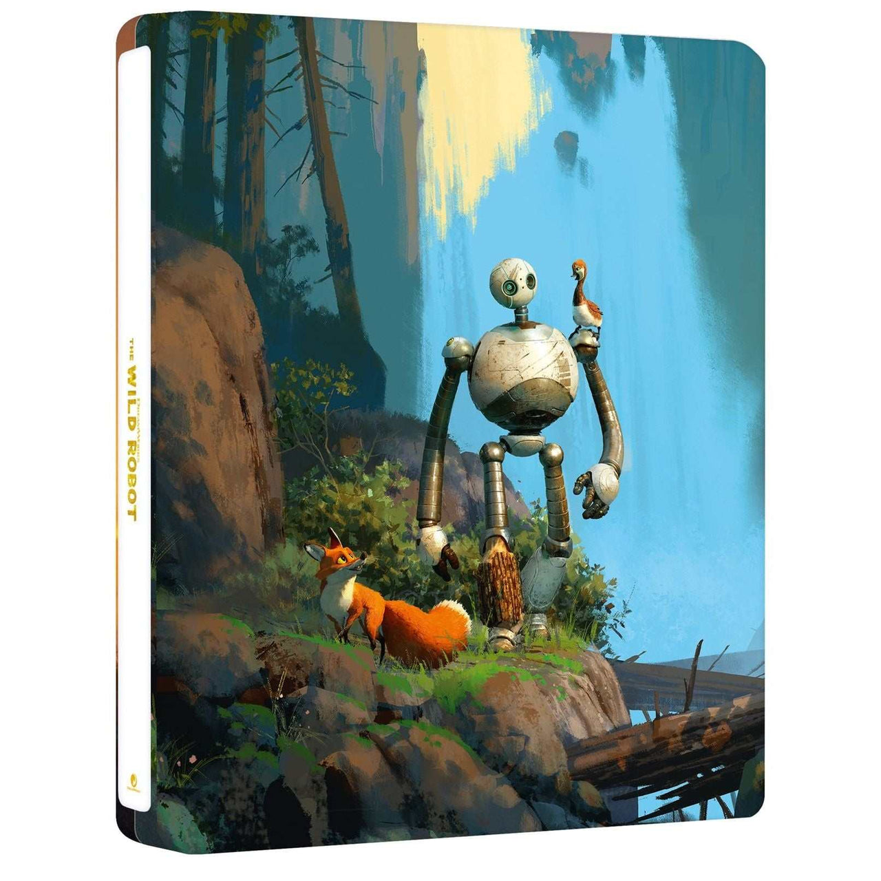 Wild Robot Ultimate collectors edition steelbook featuring robot and animals by waterfall in forest scene