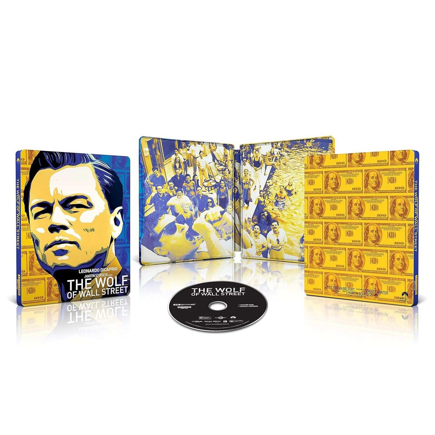 The Wolf of Wall Street Limited Edition 4K UHD digital steelbook with Leonardo DiCaprio artwork and special features packaging