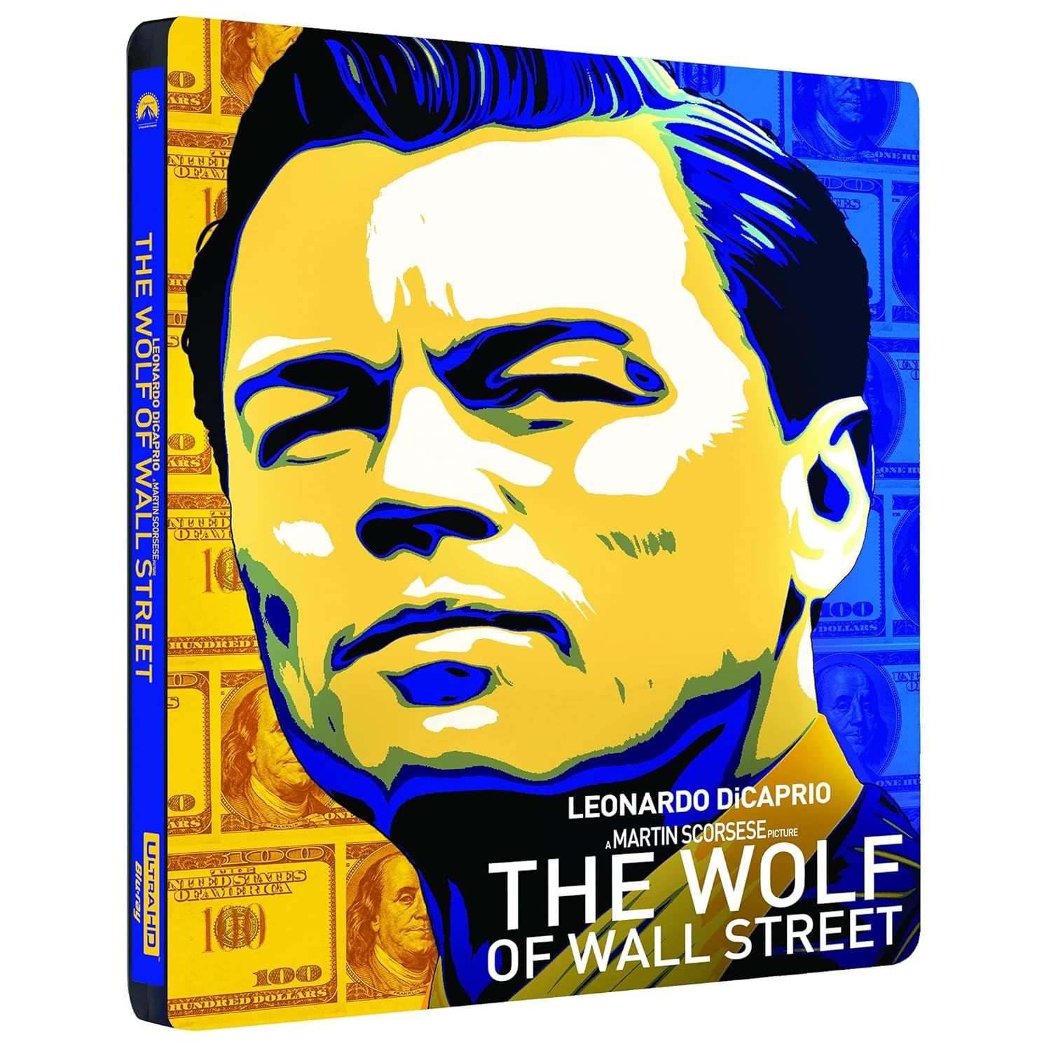 The Wolf of Wall Street Limited Edition 4K UHD Steelbook featuring Leonardo DiCaprio and directed by Martin Scorsese
