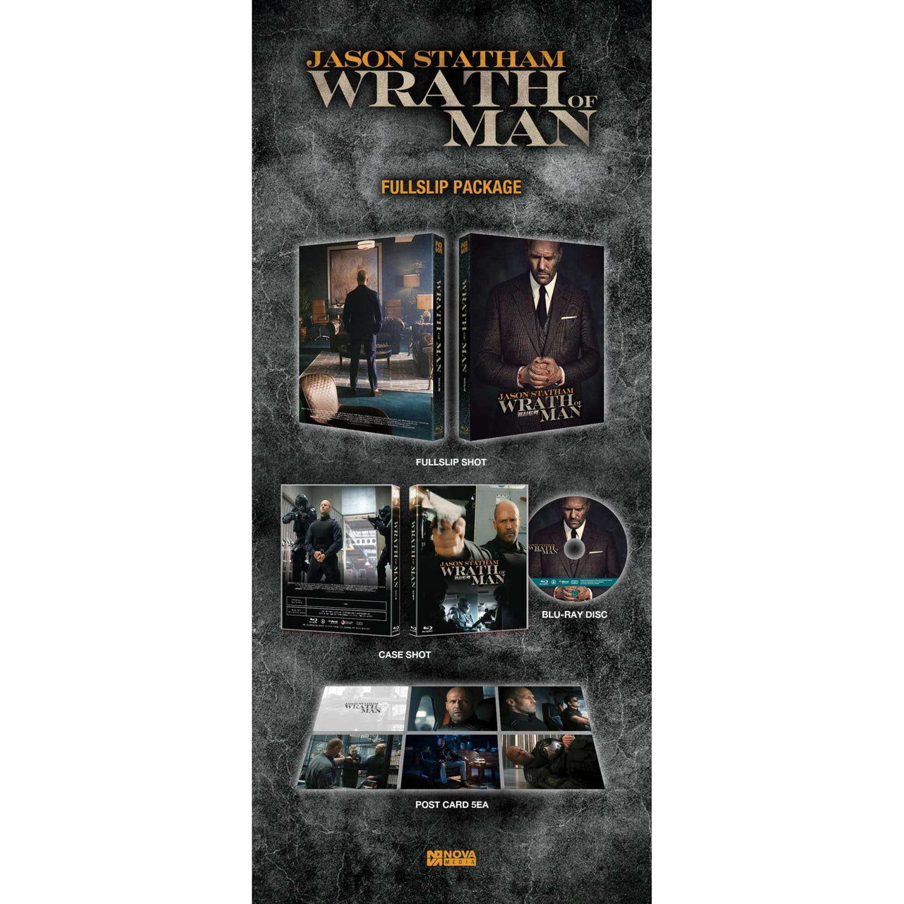 Wrath of Man Blu-Ray Limited Edition Full Slip with Postcards by Nova Media featuring Jason Statham.